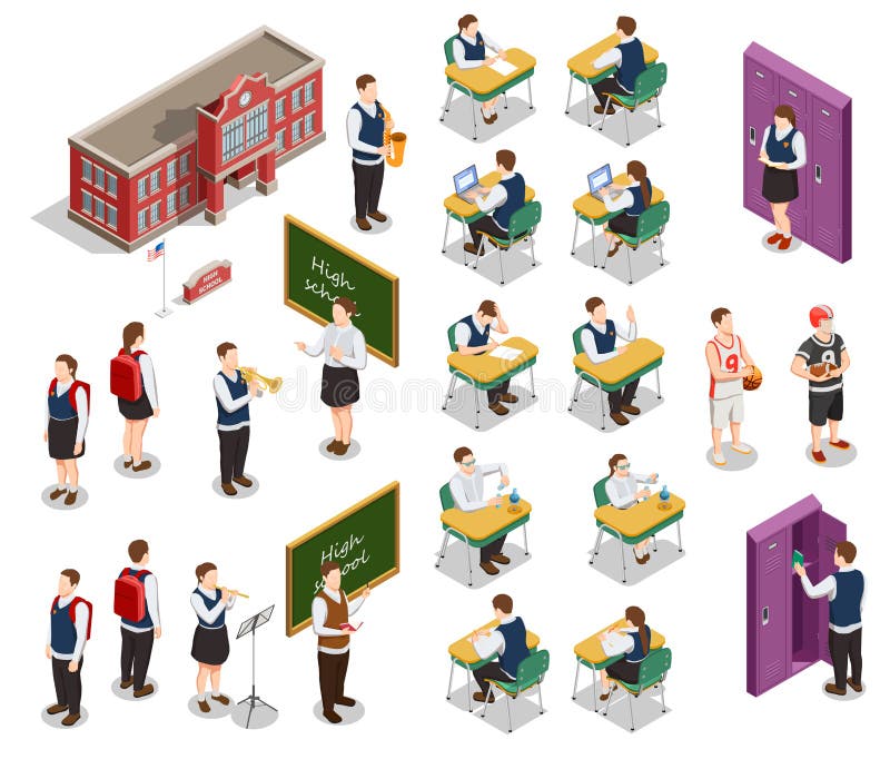 Sistema isométrico de la gente de la escuela libre illustration Sistema isométrico de la gente de la escuela libre illustration