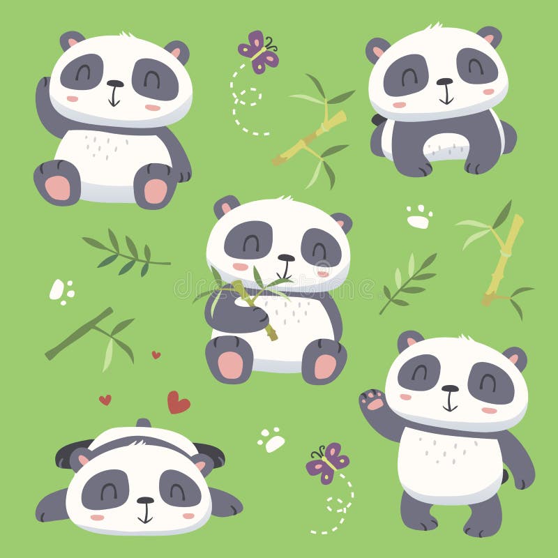 sistema lindo de la panda del estilo de la historieta ilustración del vector sistema lindo de la panda del estilo de la historieta ilustración del vector