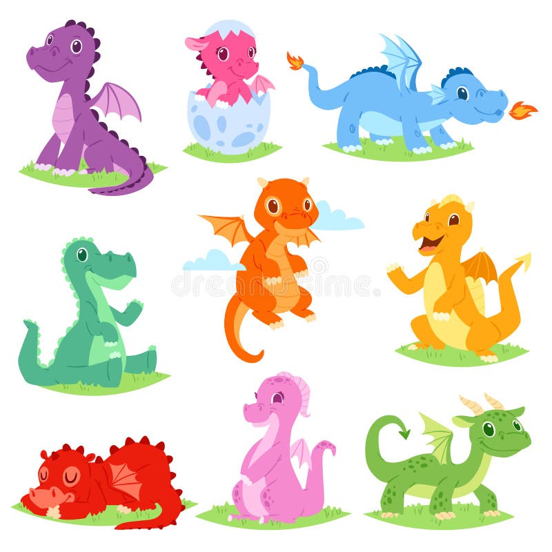 Sistema lindo del ejemplo de la libélula del vector del dragón de la historieta o del dinosaurio del bebé de los caracteres de Di libre illustration