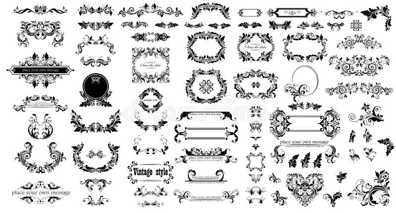 Sistema mega de bastidores negros florales, de título y de los jefes del vintage decorativo para casarse y el diseño heráldico, e libre illustration Sistema mega de bastidores negros florales, de título y de los jefes del vintage decorativo para casarse y el diseño heráldico, e libre illustration