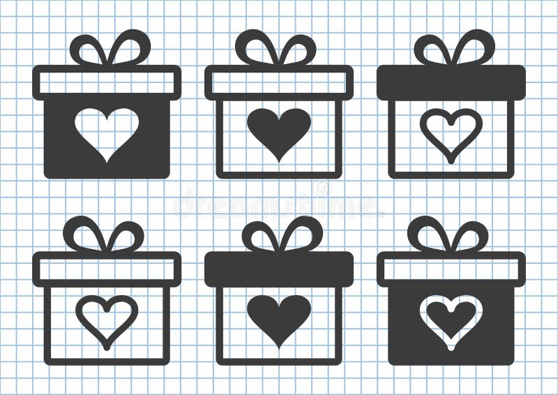Sistema negro de cajas de regalo con el corazón Ilustración del vector stock de ilustración Sistema negro de cajas de regalo con el corazón Ilustración del vector stock de ilustración