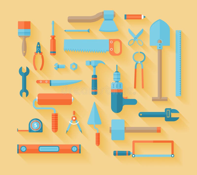 Sistema plano del icono de las herramientas de funcionamiento ilustración del vector Sistema plano del icono de las herramientas de funcionamiento ilustración del vector