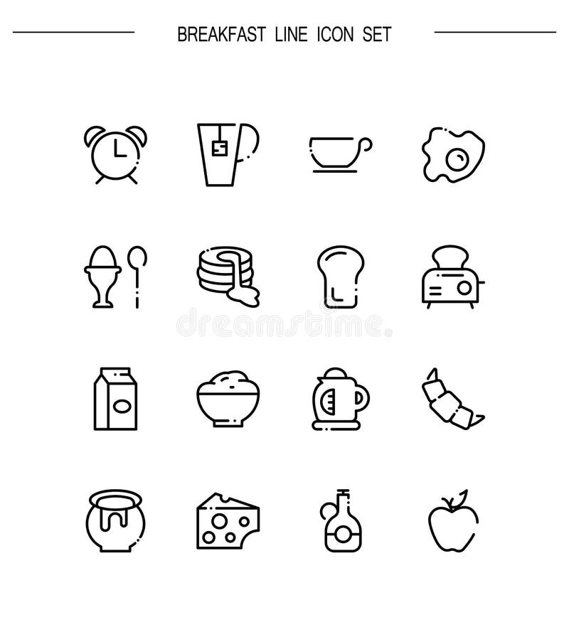 Sistema plano del icono del desayuno stock de ilustración Sistema plano del icono del desayuno stock de ilustración