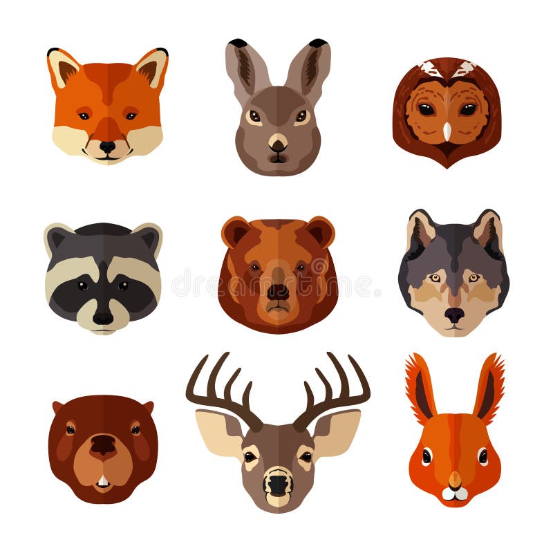 Sistema plano del icono del retrato animal stock de ilustración Sistema plano del icono del retrato animal stock de ilustración