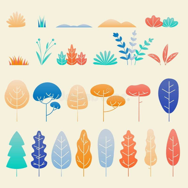 Sistema plano del vector del diseño de las hojas y de las plantas de otoño stock de ilustración Sistema plano del vector del diseño de las hojas y de las plantas de otoño stock de ilustración