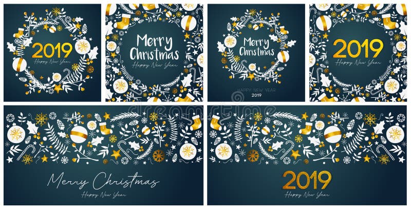 Sistema plantilla de la tarjeta de la Feliz Navidad y de la Feliz Año Nuevo libre illustration Sistema plantilla de la tarjeta de la Feliz Navidad y de la Feliz Año Nuevo libre illustration