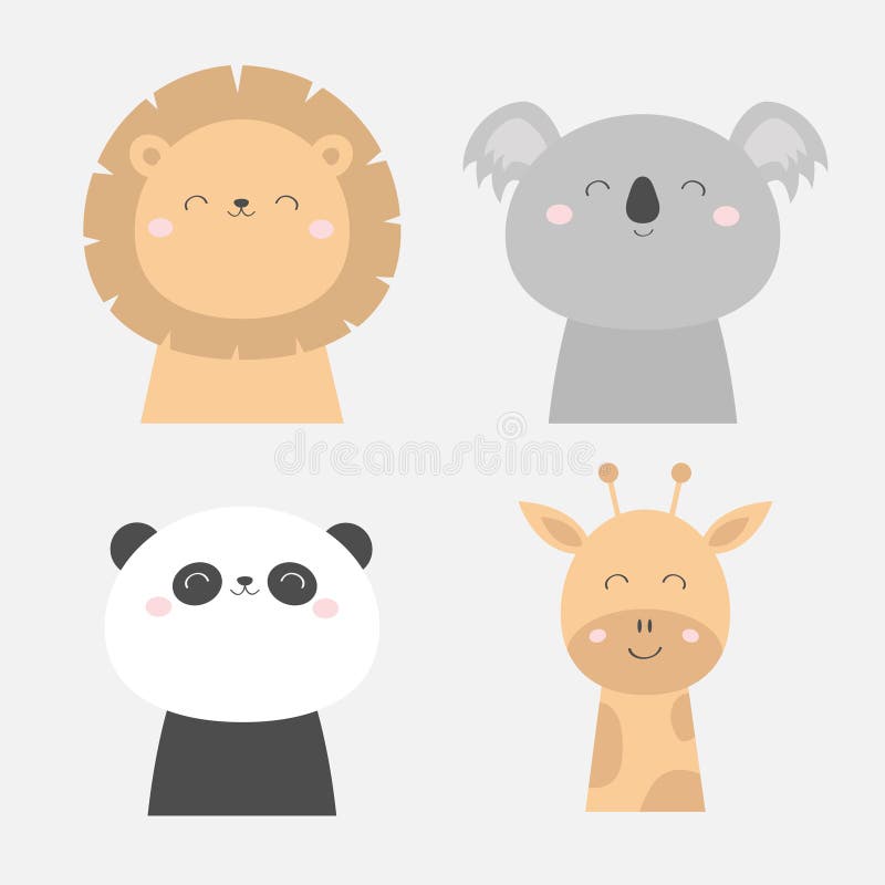 Sistema Principal Del Icono De La Cara De La Jirafa Del Oso De Lion Koala  Panda Animal De Kawaii Personaje De Dibujos Animados Li Ilustración del  Vector - Ilustración de fondo, cabrito: