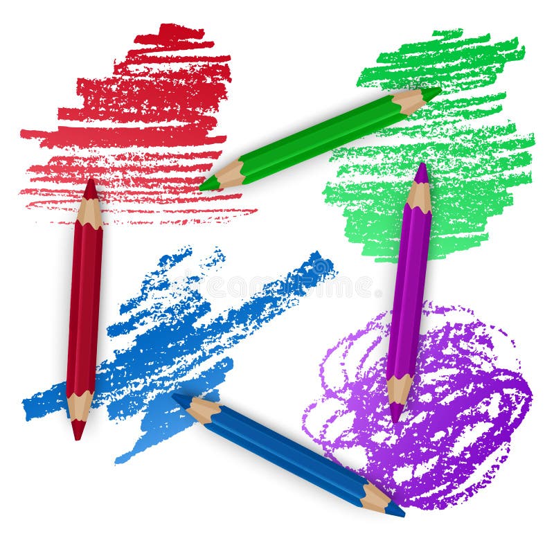 Sistema realista de los lápices coloreados coloridos, creyones con el fondo de los movimientos del cepillo, de nuevo a arte de la libre illustration Sistema realista de los lápices coloreados coloridos, creyones con el fondo de los movimientos del cepillo, de nuevo a arte de la libre illustration