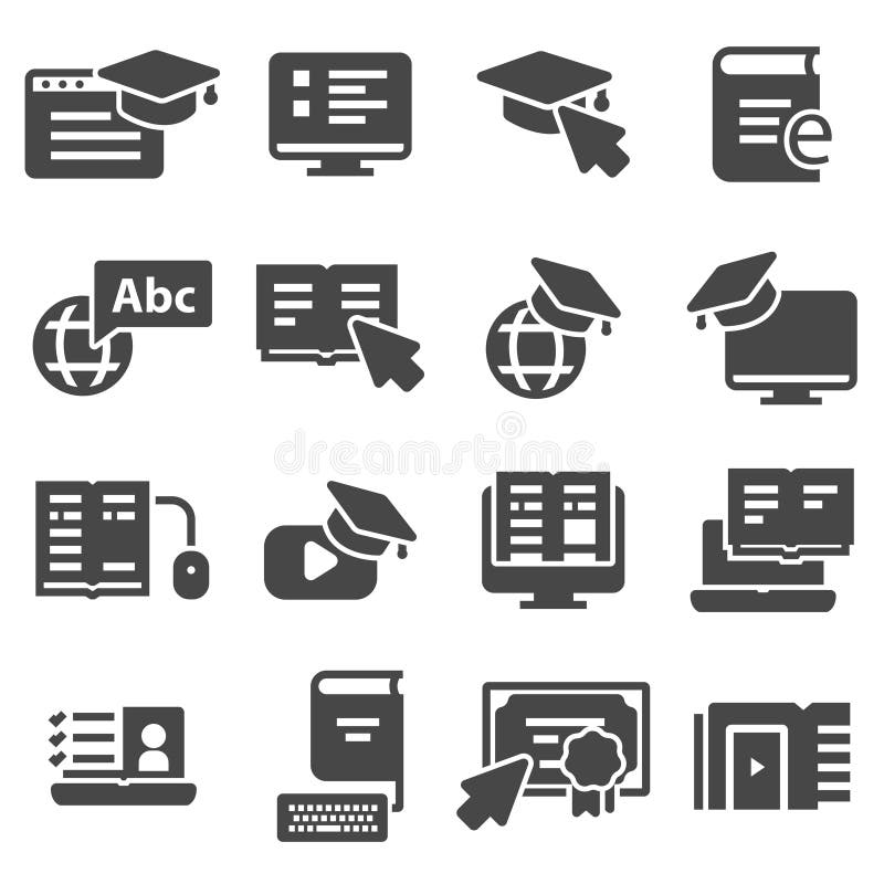Sistema simple de iconos relacionados del vector de la educación en línea stock de ilustración Sistema simple de iconos relacionados del vector de la educación en línea stock de ilustración
