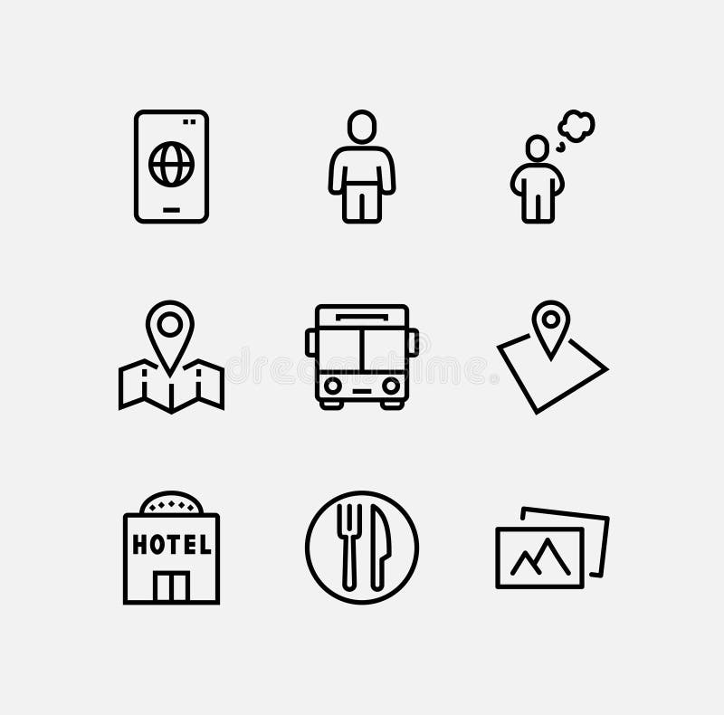 Sistema simple de la línea relacionada iconos del vector del viaje Contiene los iconos tales como el equipaje, las gafas de sol y ilustración del vector Sistema simple de la línea relacionada iconos del vector del viaje Contiene los iconos tales como el equipaje, las gafas de sol y ilustración del vector