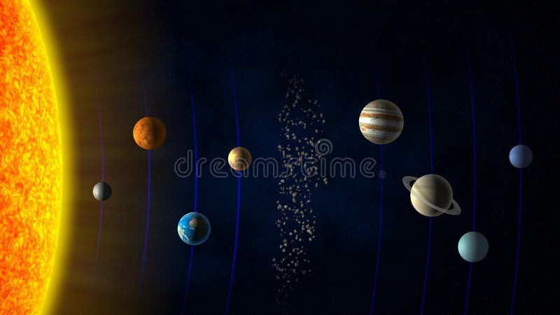 Solar system - Sun, the planets and the asteroid belt. Solar system - Sun, the planets and the asteroid belt