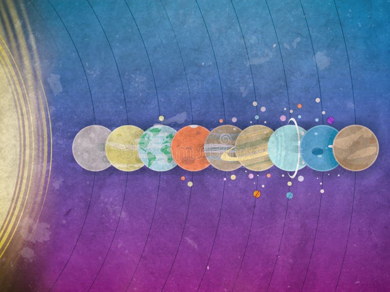 Sistema solare - i pianeti, la cometa, satellite dei pianeti hanno strutturato pianamente la retro illustrazione royalty illustrazione gratis Sistema solare - i pianeti, la cometa, satellite dei pianeti hanno strutturato pianamente la retro illustrazione royalty illustrazione gratis