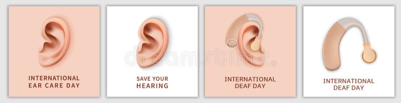 International Deaf Day hear world banner concept set. Realistic illustration of 4 International Deaf Day hear world banner concepts for web. International Deaf Day hear world banner concept set. Realistic illustration of 4 International Deaf Day hear world banner concepts for web