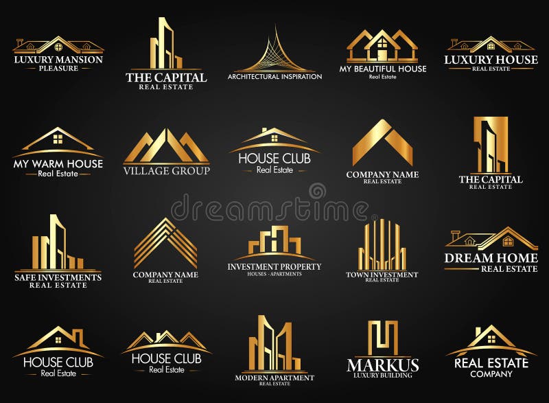 Sistema y grupo Real Estate, edificio y construcción Logo Vector Design