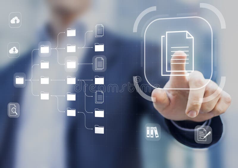 Sistemi di gestione dei documenti, oltre alla digitalizzazione e all'automazione dei processi per gestire in modo efficiente la co fotografia stock libera da diritti