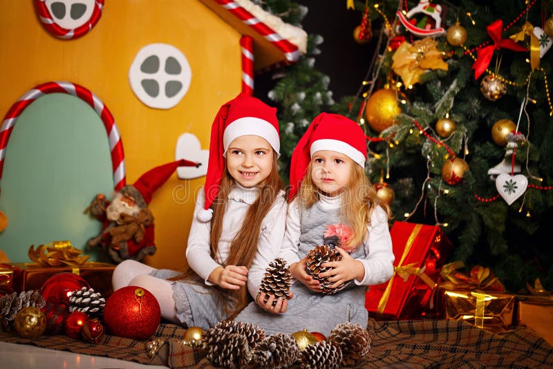 Sisters Christmas. stock photo. Image of face, holiday - 81874614