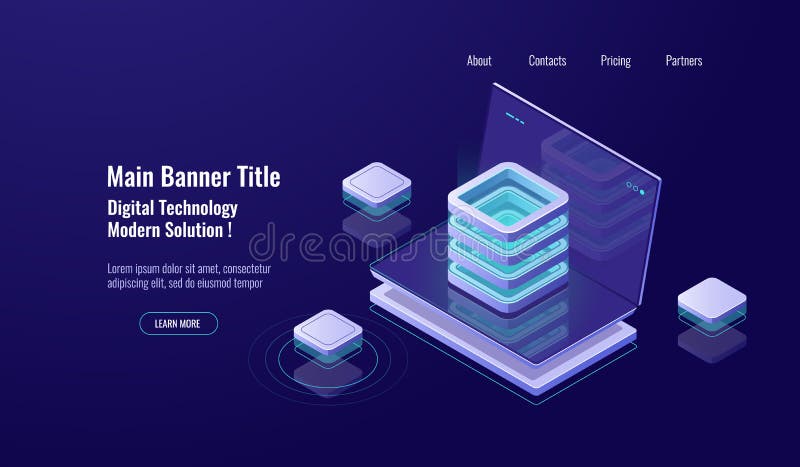 Sitio del servidor, icono del almacenamiento de la nube, base de datos y datacenter, web hosting, infraestructura isométrico de l stock de ilustración
