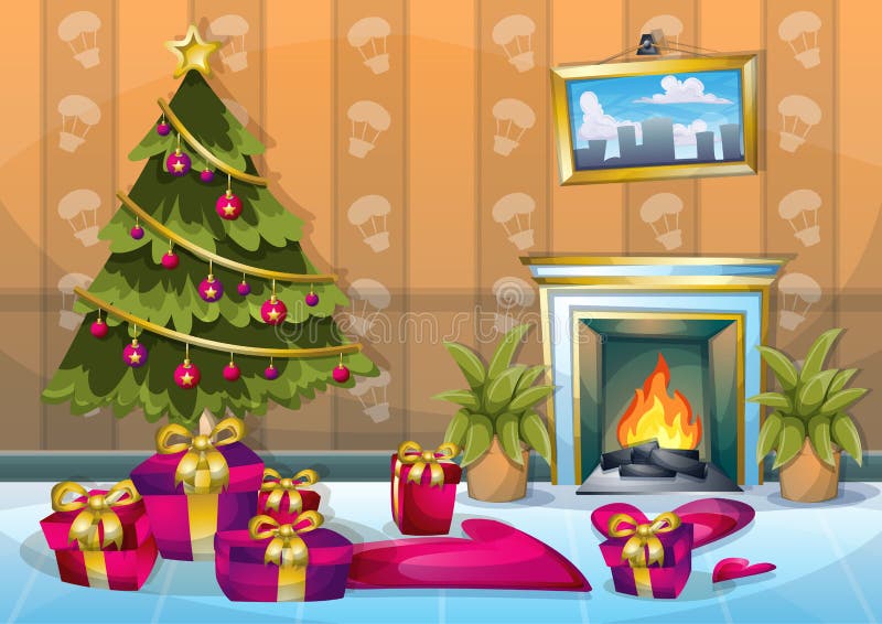Sitio interior de la Navidad del ejemplo del vector de la historieta con capas separadas ilustración del vector Sitio interior de la Navidad del ejemplo del vector de la historieta con capas separadas ilustración del vector