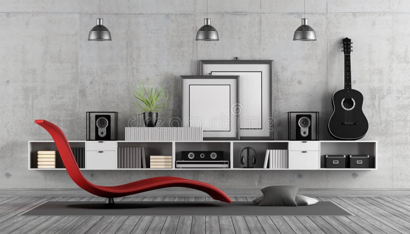 Sitio moderno a la música que escucha stock de ilustración Sitio moderno a la música que escucha stock de ilustración