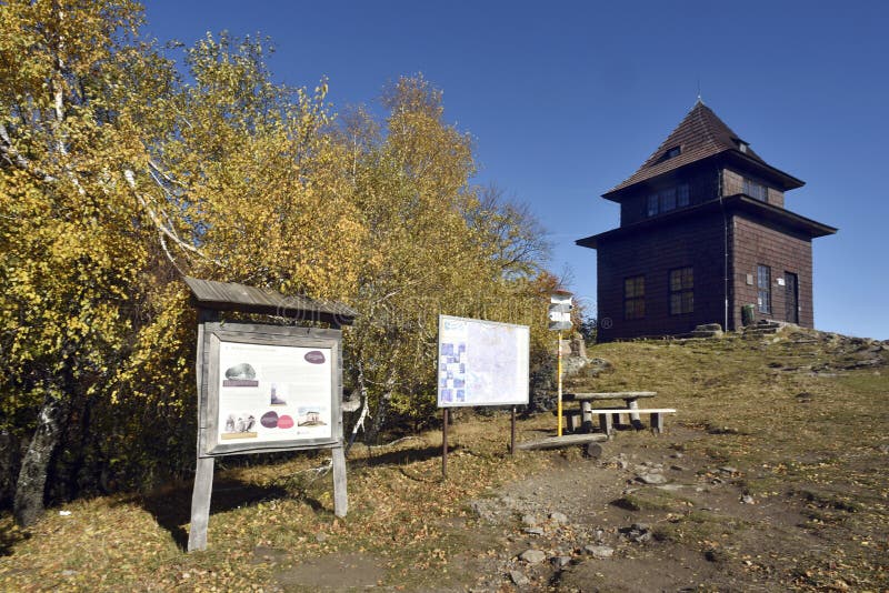 The morning autumnal view on the summit of the tallest mountain Sitno situated in Stiavnica mountains - Slovakia. The morning autumnal view on the summit of the tallest mountain Sitno situated in Stiavnica mountains - Slovakia