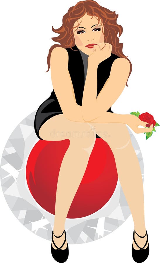 Sitting beautiful woman with red rose in the hand