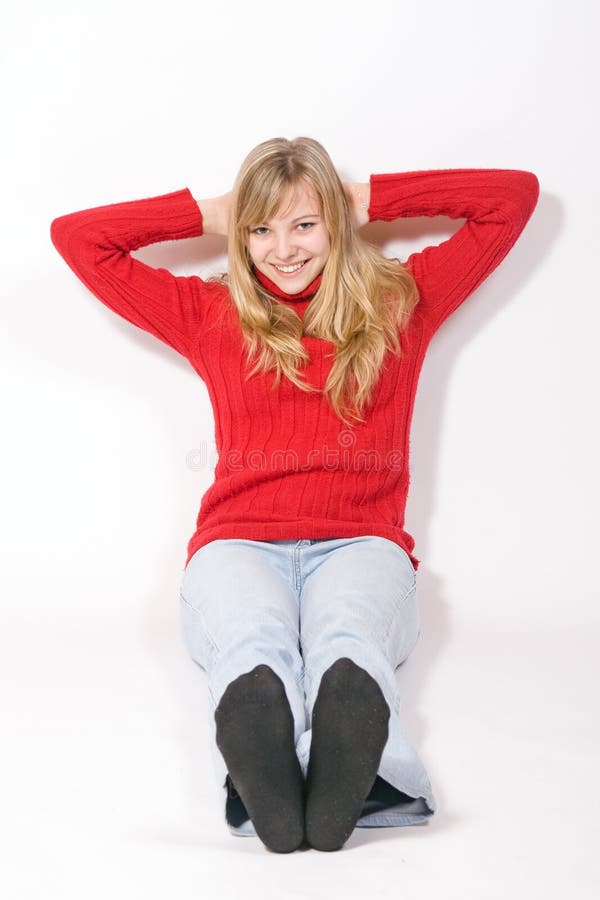 Girl sitting on a toilet stock image. Image of legs, home - 19764123