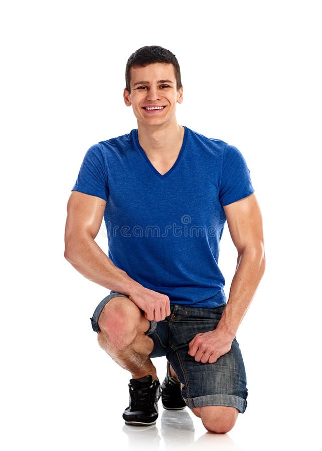 Sitting man blank blue t shirt royalty free stock images Sitting man blank blue t shirt royalty free stock images