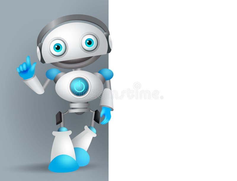 Situación del ejemplo del vector del carácter del robot mientras que explica la información stock de ilustración