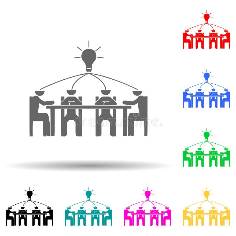 Sitzende Unternehmen Artikone der Idee Multi Farbe Leichter Glyph, ebenerdiger Überträger von Sitzung Symbole der Menschen für ui lizenzfreie abbildung