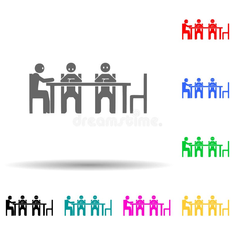 Sitzende Unternehmen Multi Farbartwarteikone Leichter Glyph, ebenerdiger Überträger von Sitzung Symbole der Menschen für ui und u stock abbildung