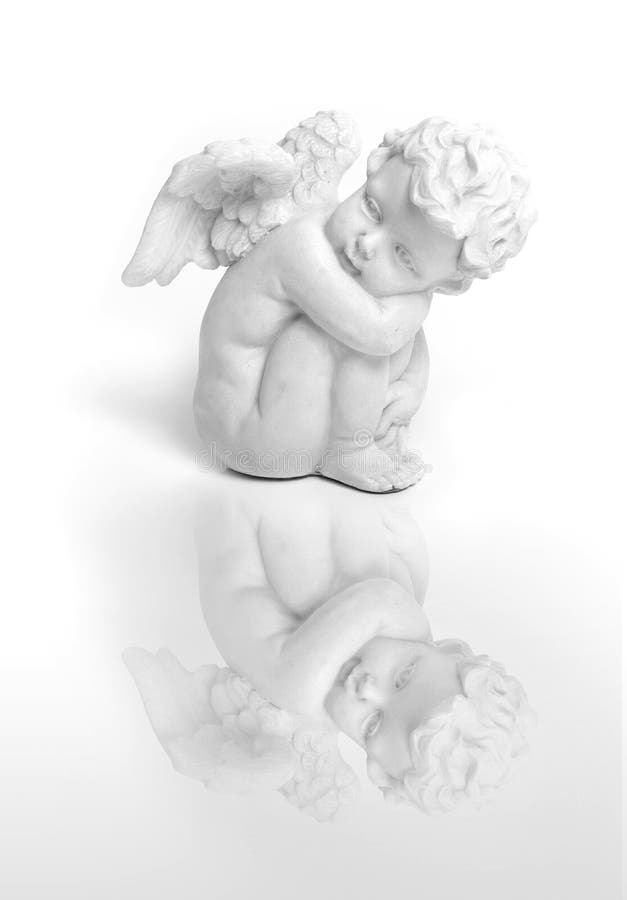Sitting marble angel with reflexion. Sitting marble angel with reflexion