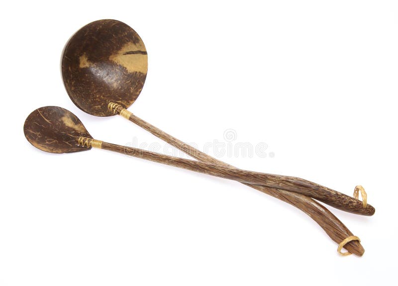 Pictured wooden ladles in a white background. Pictured wooden ladles in a white background.