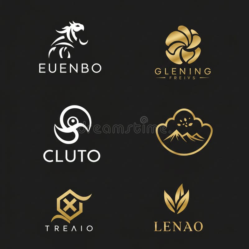 Six abstract logos against a black background. Each logo features different design vector illustration