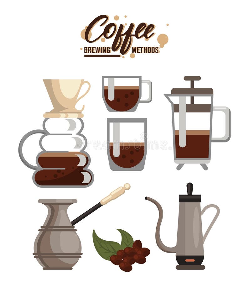 Coffee brewing methods. Seamless pattern with doodle coffee stuff