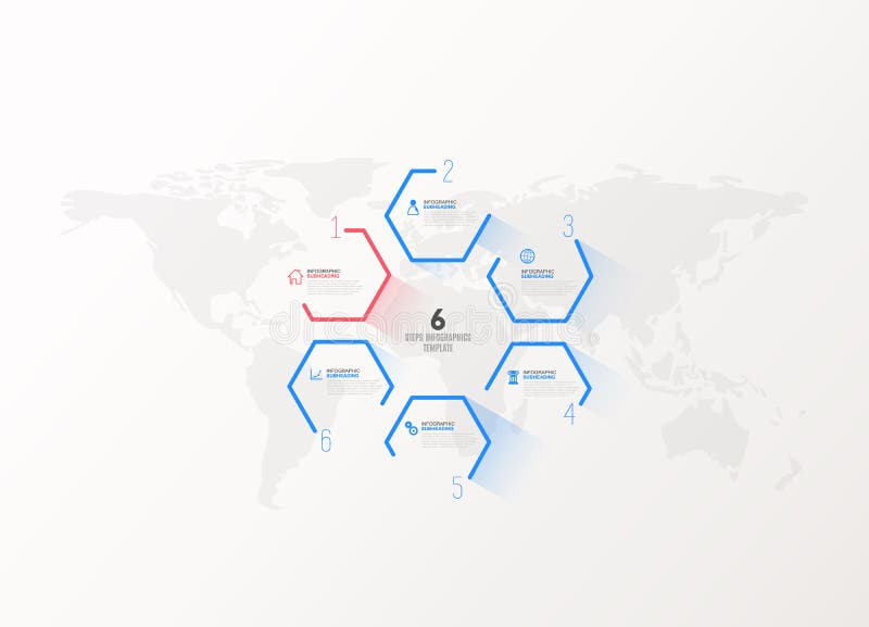 Six colorful hexagon vector progress steps illustration presentation template vector illustration