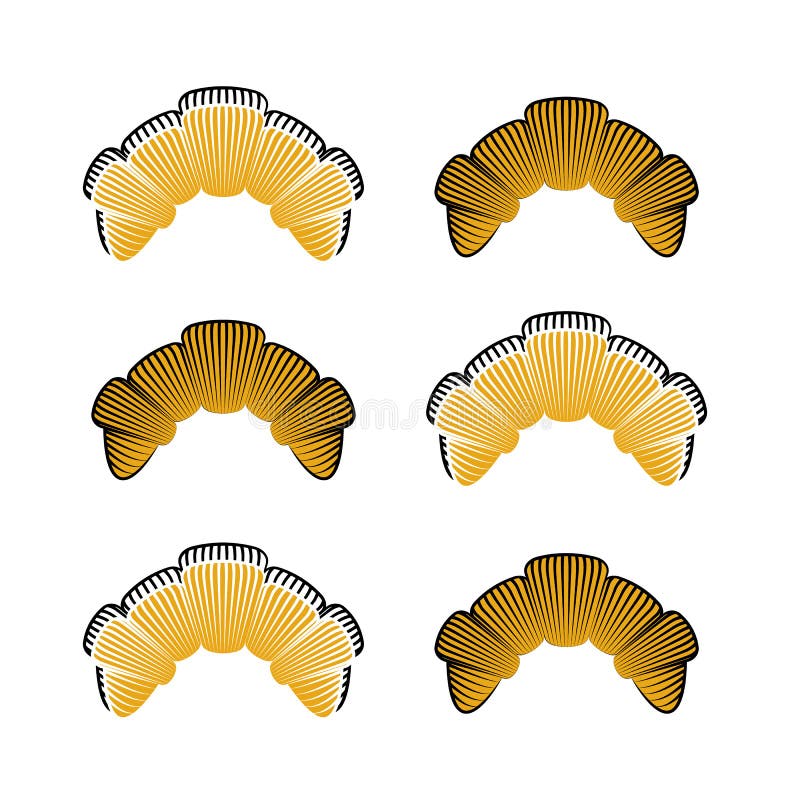 Six croissants de vecteur dans la couleur jaune pour l'emballage et la décoration d'étiquette de café de menu de conception sur fo. Croissants de vecteur de six ndash vector dans la couleur jaune