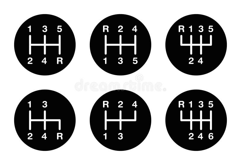 Six Different Gear Stick Shift Patterns Stock Vector Illustration of