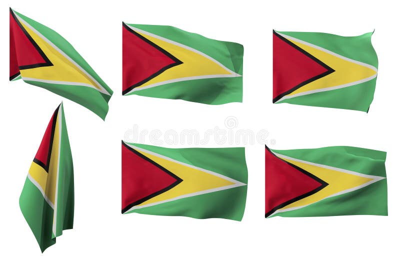 Six different positions of the flag of Guyana stock illustration