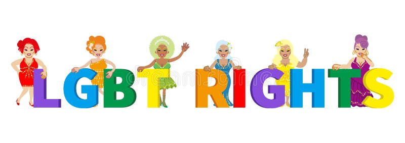 Six drag queens appealing LGBT Right with the alphabet spelling