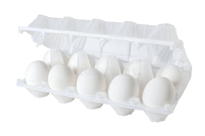 Six eggs in a plastic egg box