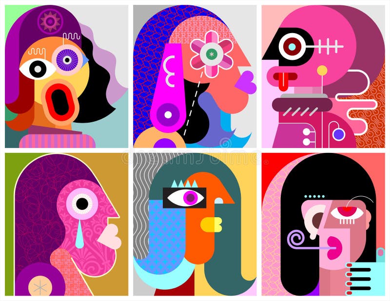 Six Faces Vector Illustration Stock Vector - Illustration of abstract ...
