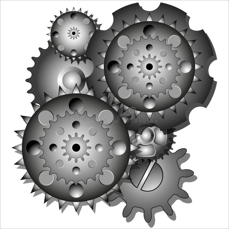 Six gears in motion stock vector. Illustration of black 63144913