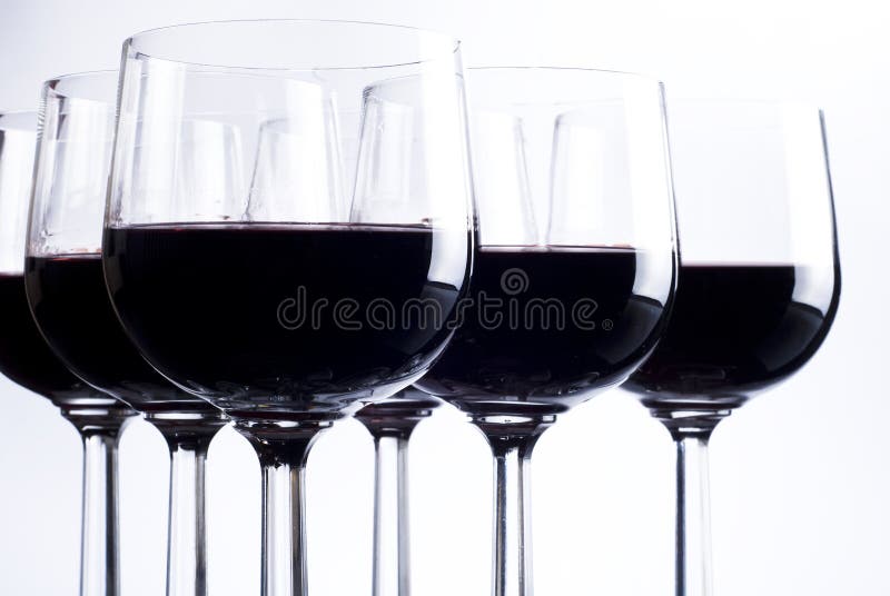 Six glasses of red wine