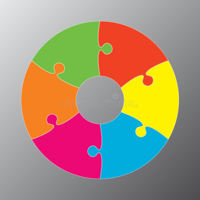 Six pieces jigsaw puzzle circles diagram graphic