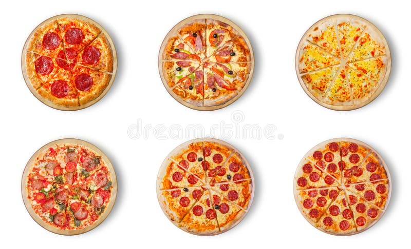 Six pizzas différentes réglées pour le menu image libre de droits Six pizzas différentes réglées pour le menu image libre de droits