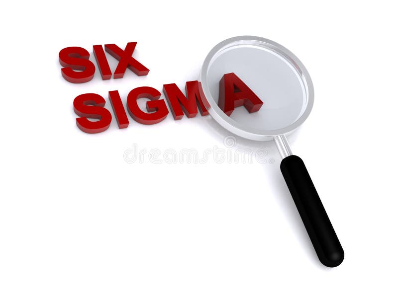 Six sigma under magnifier glass on white stock illustration
