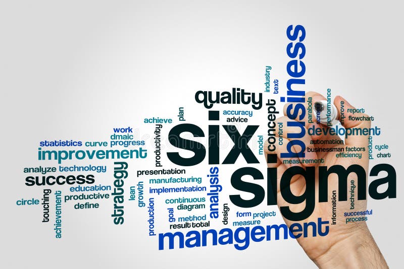 Six sigma word cloud concept on grey background