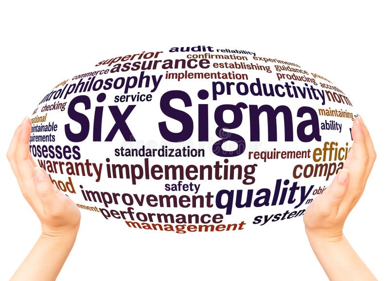 Six Sigma - improve the quality, word cloud hand sphere concept on white background. Six Sigma - improve the quality, word cloud hand sphere concept on white background.