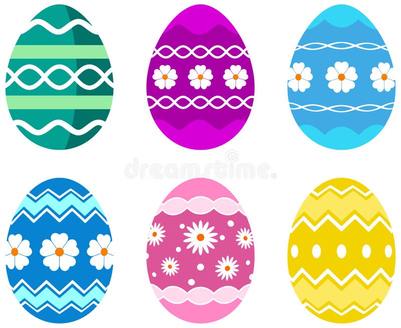 Six simple Happy Easter Egg set on white isolated background