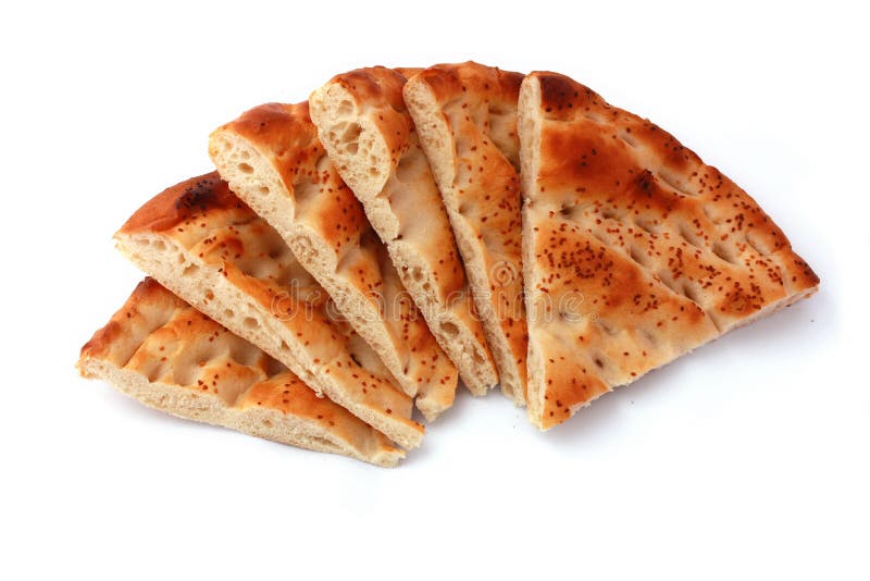 Six slices pita bread isolated on white royalty free stock images